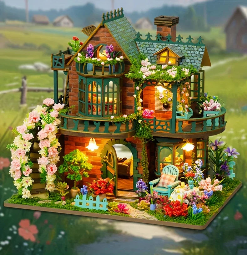 Wooden Dollhouse Kit with Forest Theme and Handmade Details