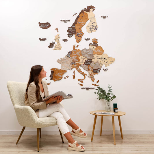 3D Europe Wooden Map Multicolor