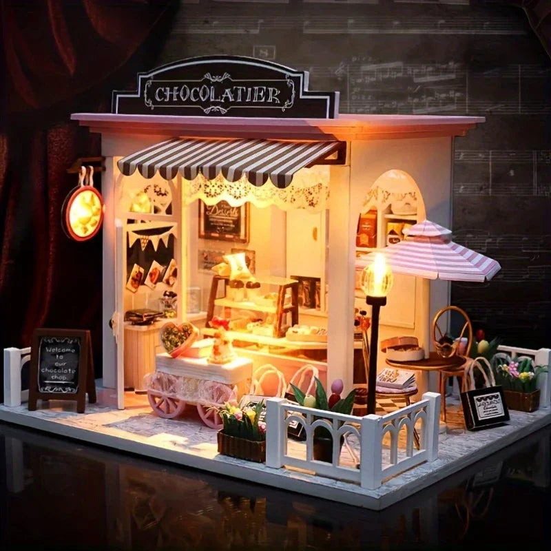 Wooden Miniature Coffee Shop Model House Handmade Wooden Decoration