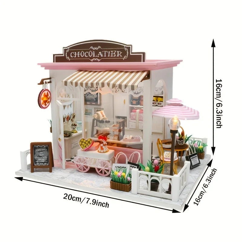 Wooden Miniature Coffee Shop Model House Handmade Wooden Decoration