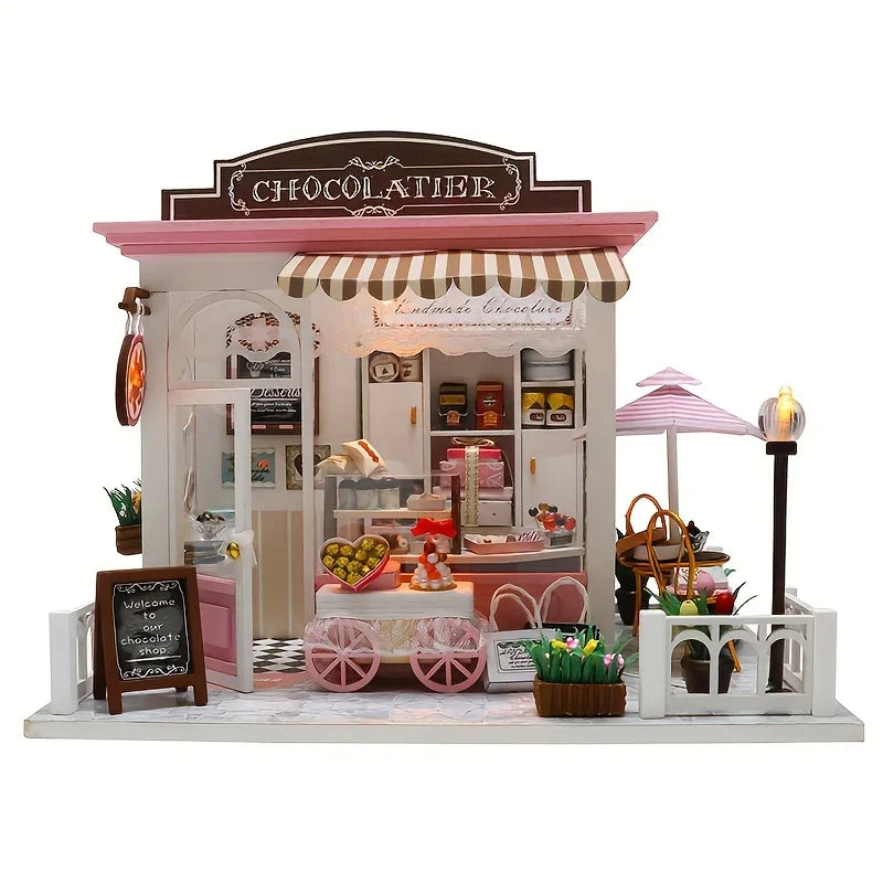Wooden Miniature Coffee Shop Model House Handmade Wooden Decoration