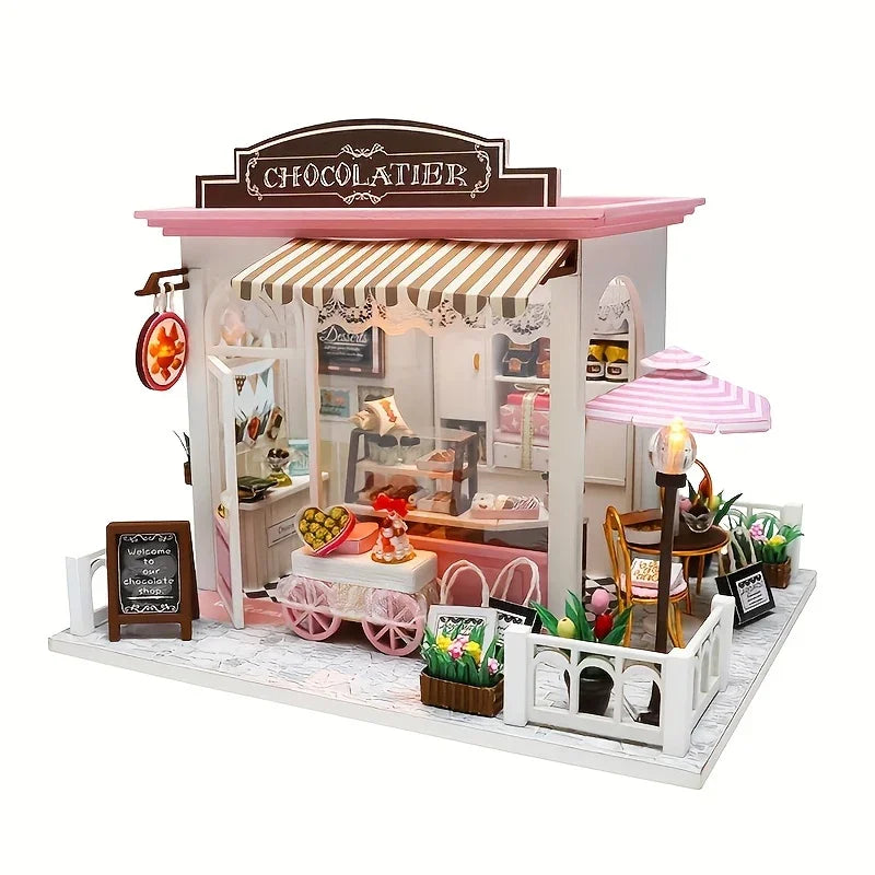 Wooden Miniature Coffee Shop Model House Handmade Wooden Decoration