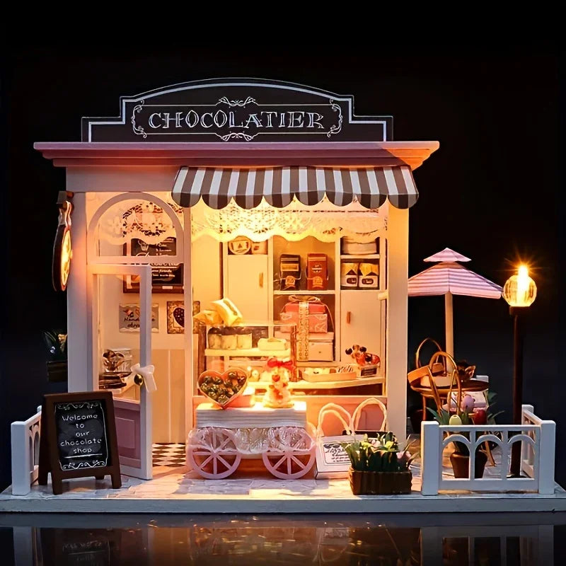 Wooden Miniature Coffee Shop Model House Handmade Wooden Decoration