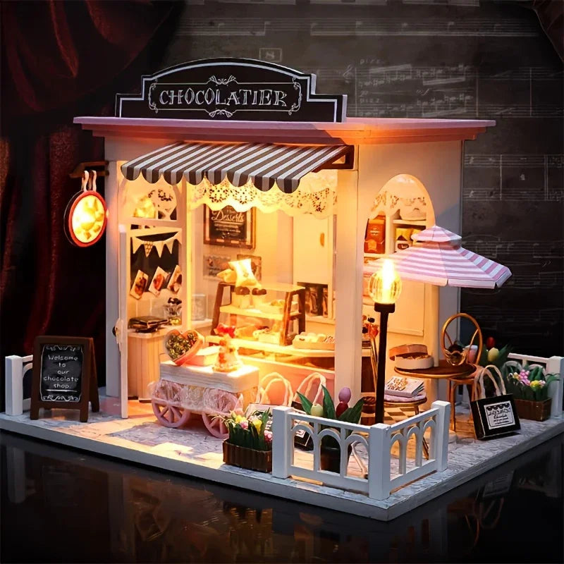 Wooden Miniature Coffee Shop Model House Handmade Wooden Decoration