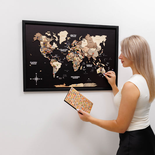3D Wooden Panel World Map - Smokey
