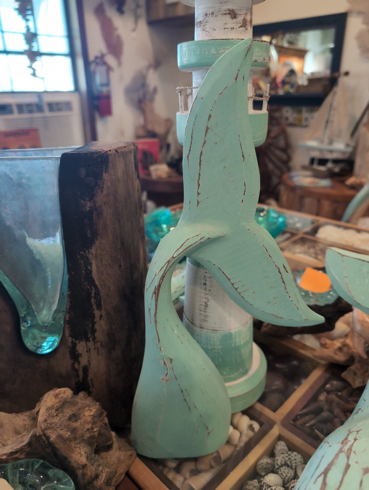 Wooden Whale Tails Tabletop Coastal Decor – 4 Colors Available (14.75" x 6")