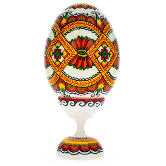 Geometrical Ukrainian Wooden Pysanka Easter Egg on a Stand 3.75 Inches