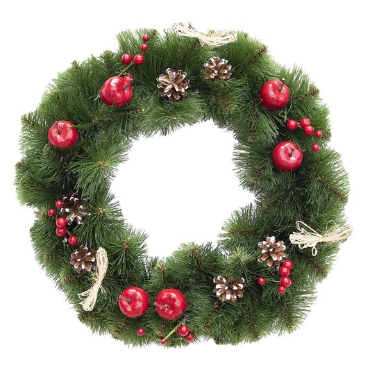 Ukrainian Christmas Wreath with Frosted Straw Bows, Apples & Pine Cones 20 Inches