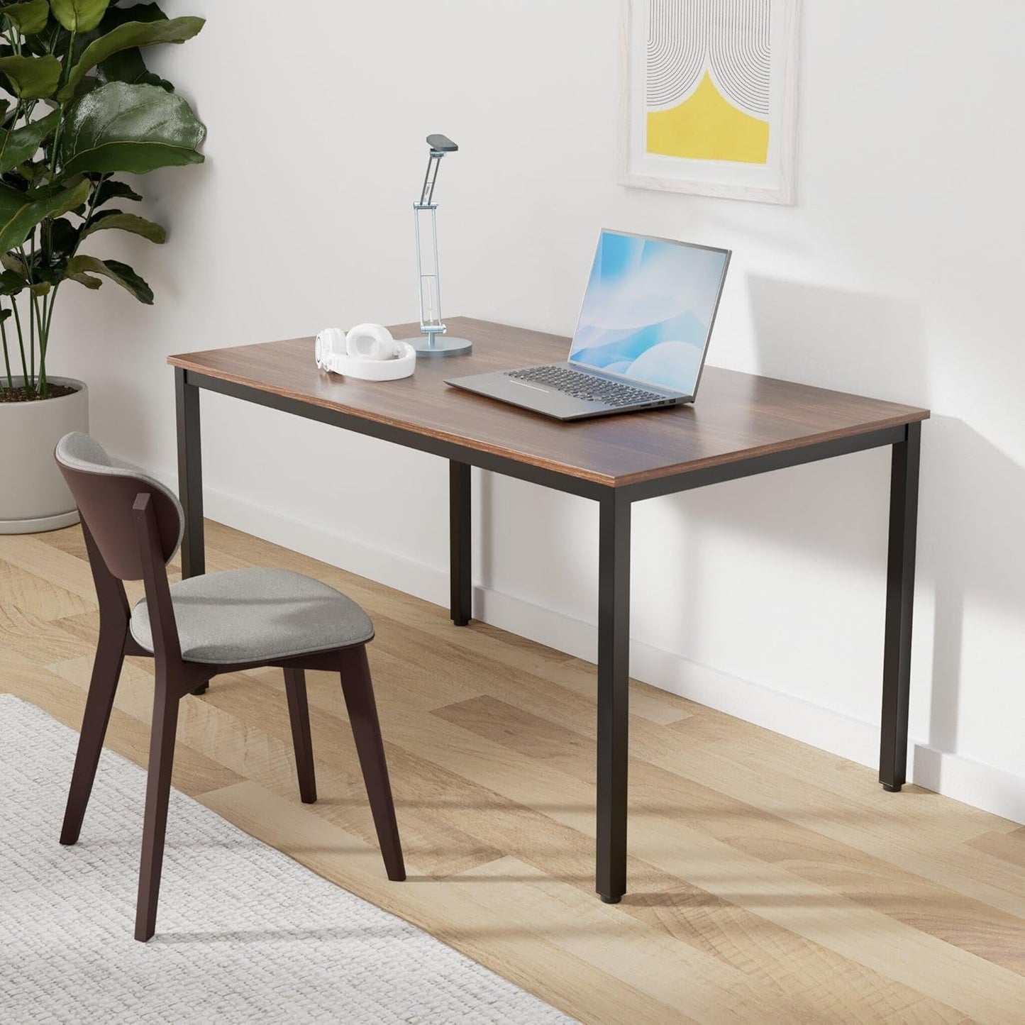 60 Inch Walnut Writing Computer Desk For Home Office