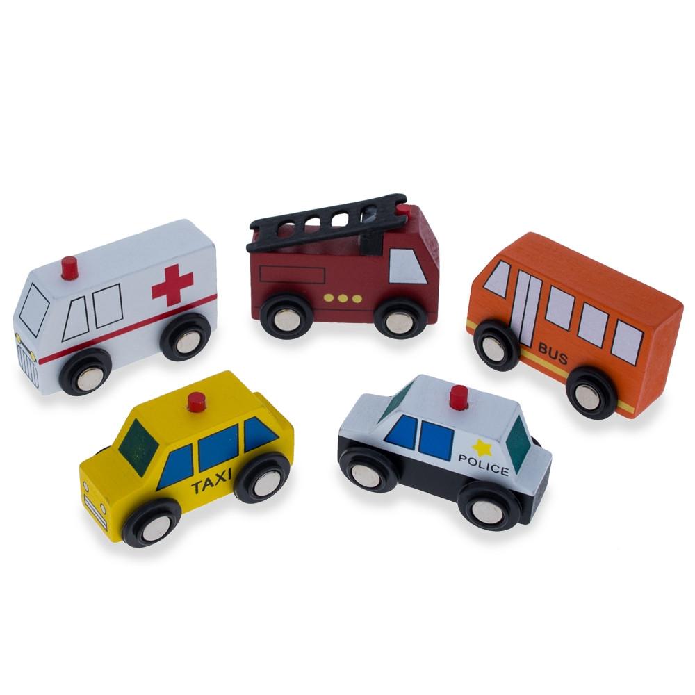 Set of 40 Pieces City Vehicles, Buildings, and Signs Wooden Blocks