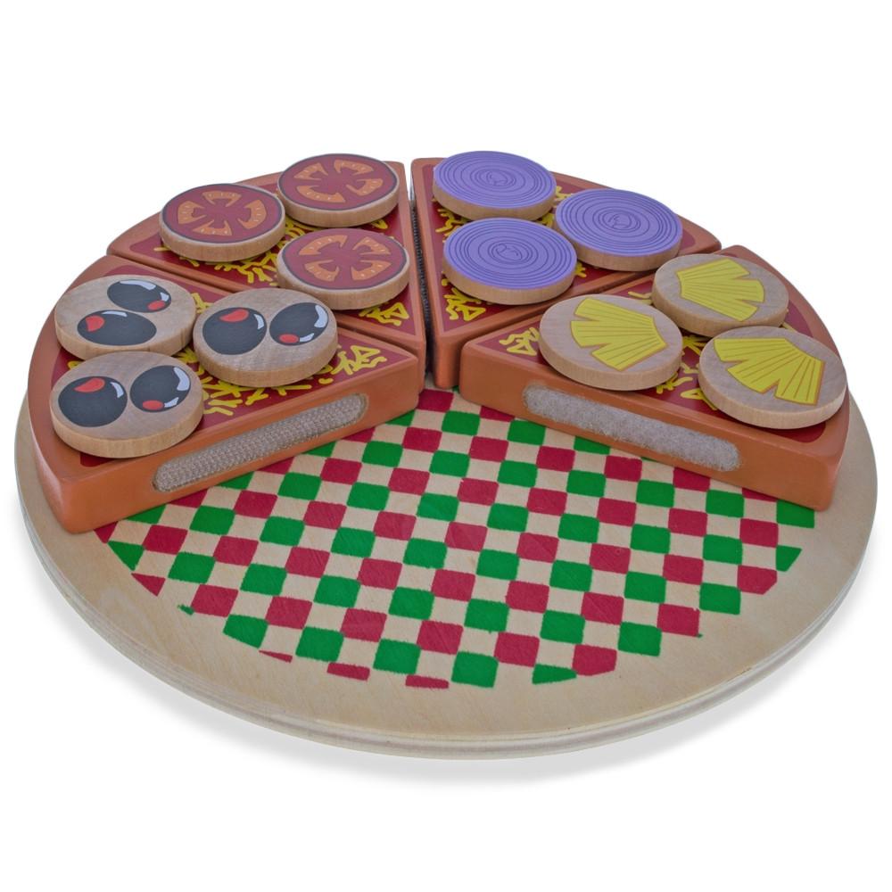 Set of 27 Wooden Pieces Make a Pizza with Toppings & Kitchen Tools