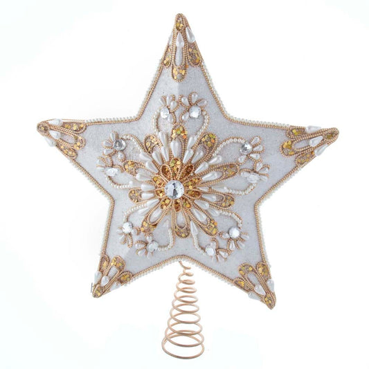 13.5" Un-Lit White and Gold 5 point Star Treetop