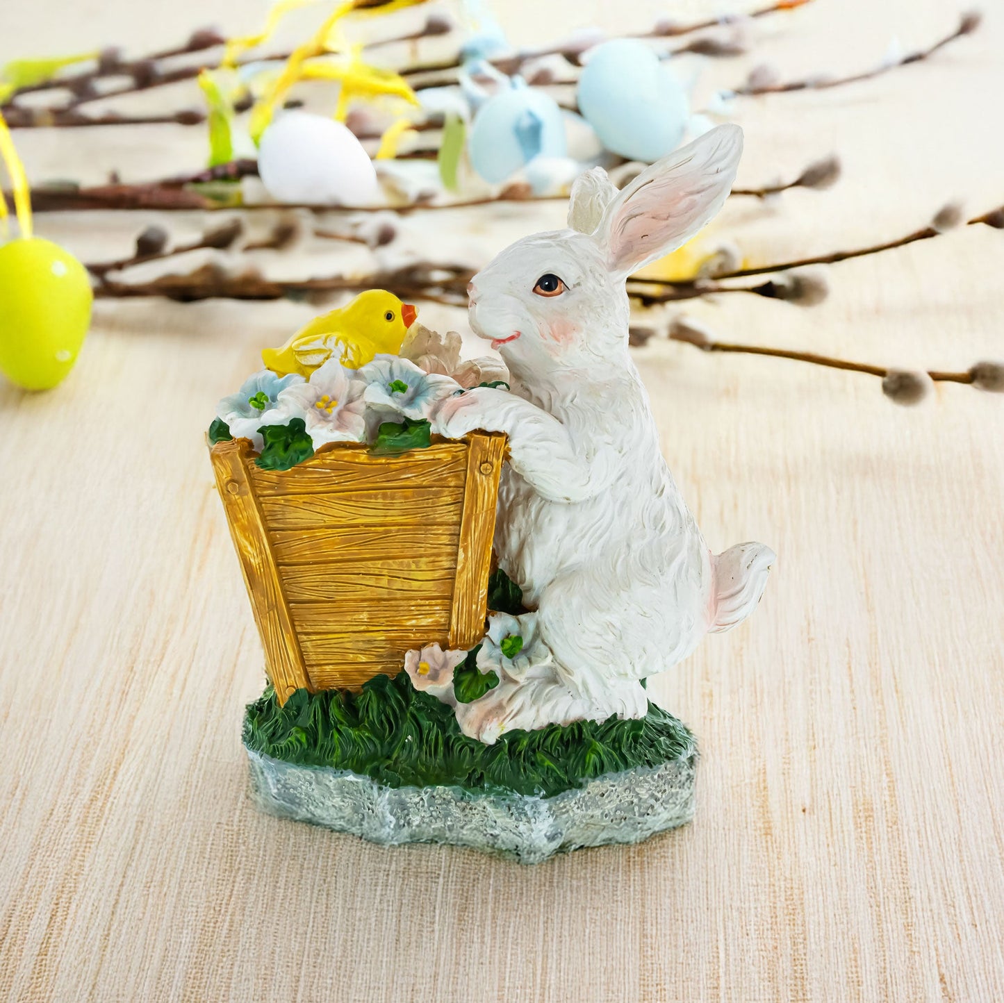 Enchanted Bunny and Chick Amidst Blooms Figurine