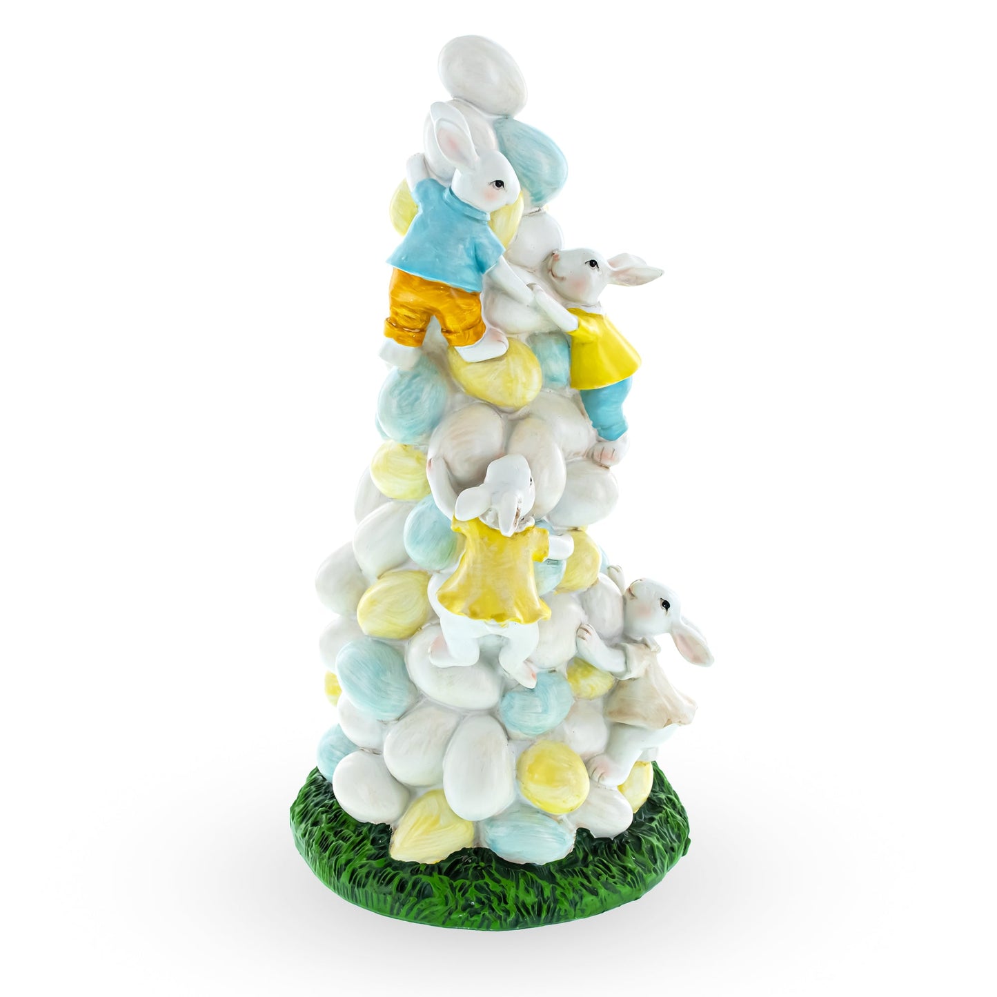 Easter Bunny Climbing Egg Tower – Playful Rabbit Figurine for Spring Decor 10.6 Inches