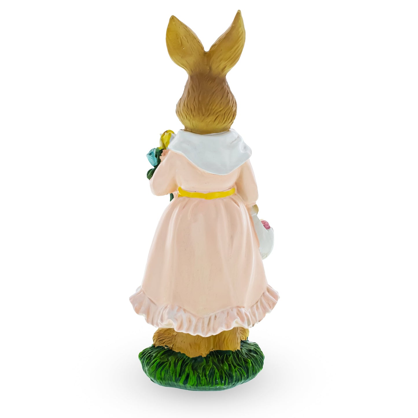 Vintage Style Easter Bunny Figurine – Springtime Rabbit Statue with Flowers & Egg Basket 8.7 Inches