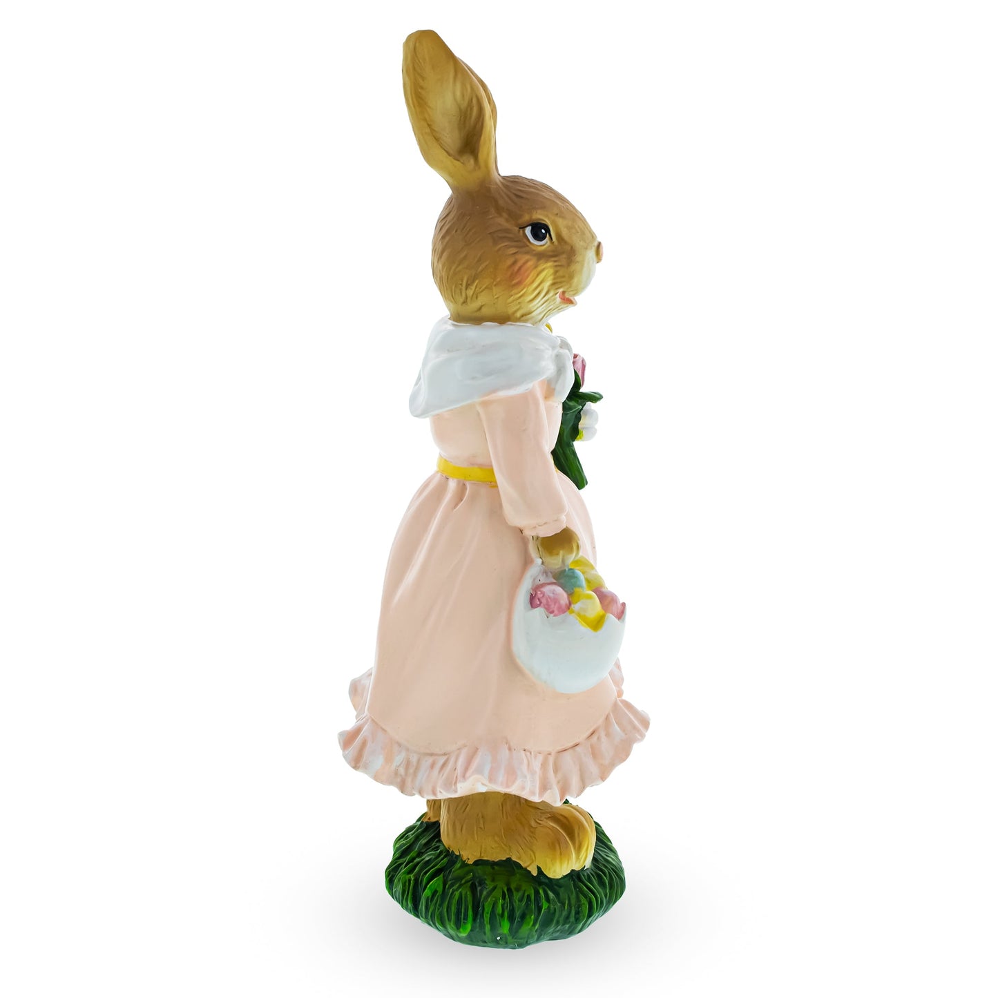 Vintage Style Easter Bunny Figurine – Springtime Rabbit Statue with Flowers & Egg Basket 8.7 Inches