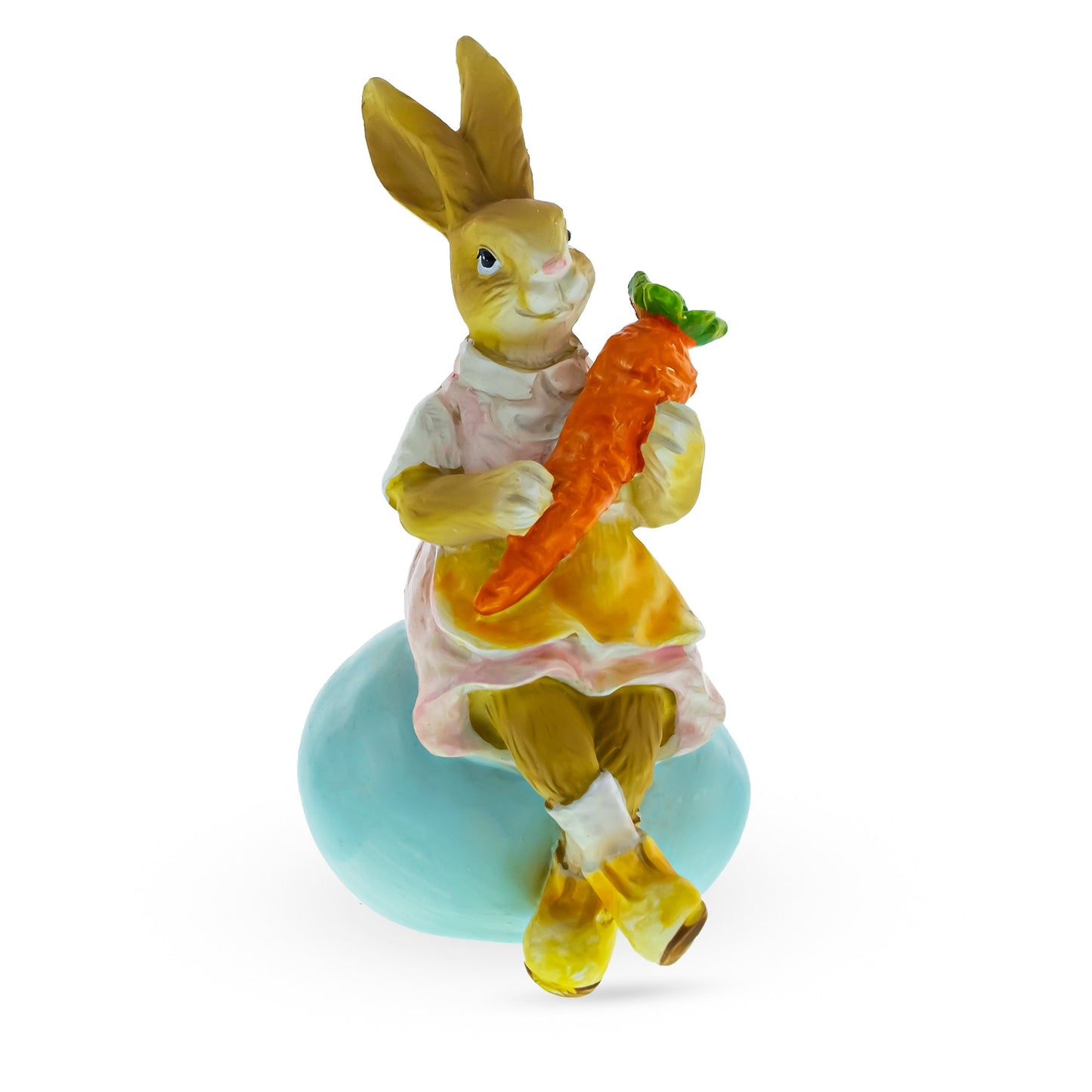Easter Bunny Figurine – Vintage-Style Rabbit Sitting on Egg with Carrot 5.2 Inches