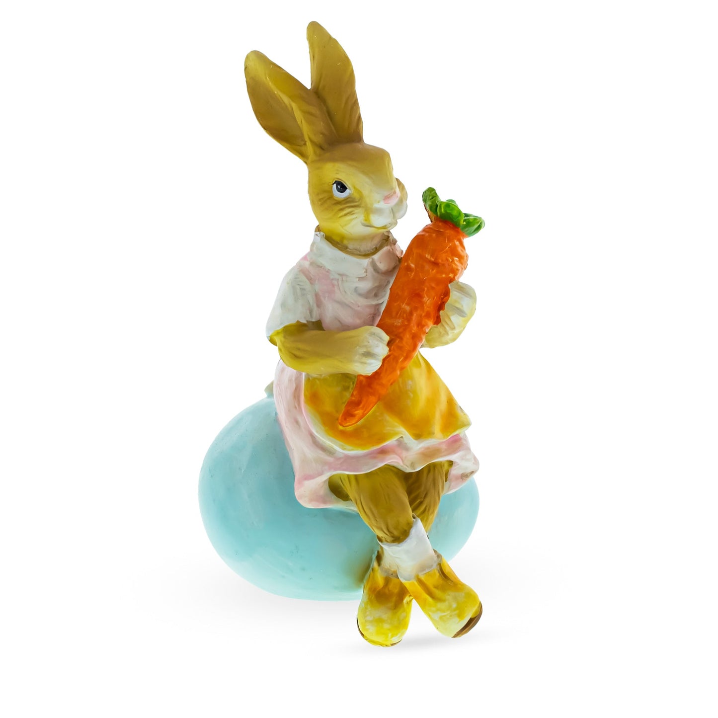 Easter Bunny Figurine – Vintage-Style Rabbit Sitting on Egg with Carrot 5.2 Inches