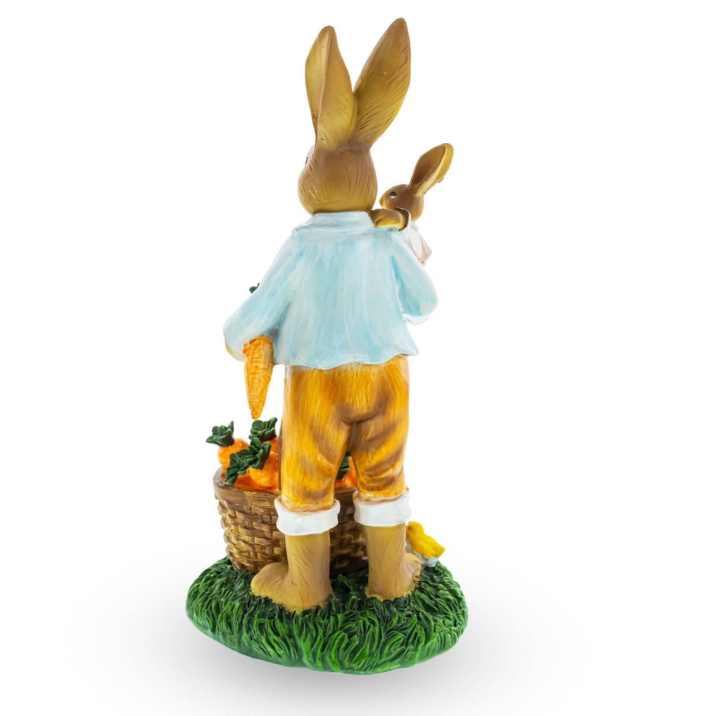 Father & Child Easter Bunny Figurine – Spring Rabbit Statue with Carrots & Chicks 11 Inches