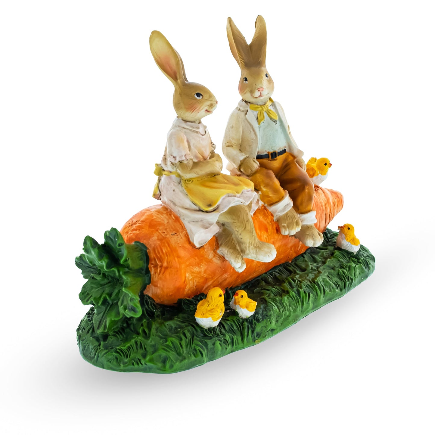 Bunny Couple in Love Sitting on a Carrot Figurine