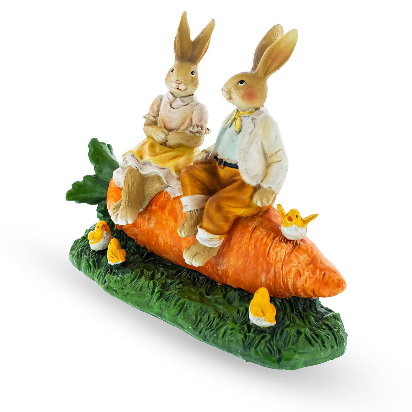 Bunny Couple in Love Sitting on a Carrot Figurine