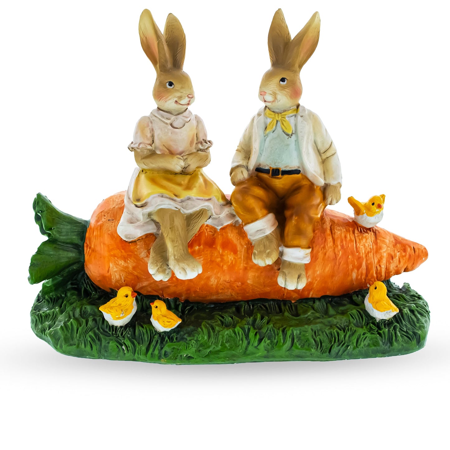 Bunny Couple in Love Sitting on a Carrot Figurine