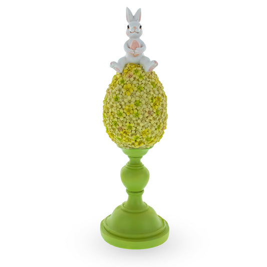 Bunny Perched Atop Floral Easter Egg Figurine