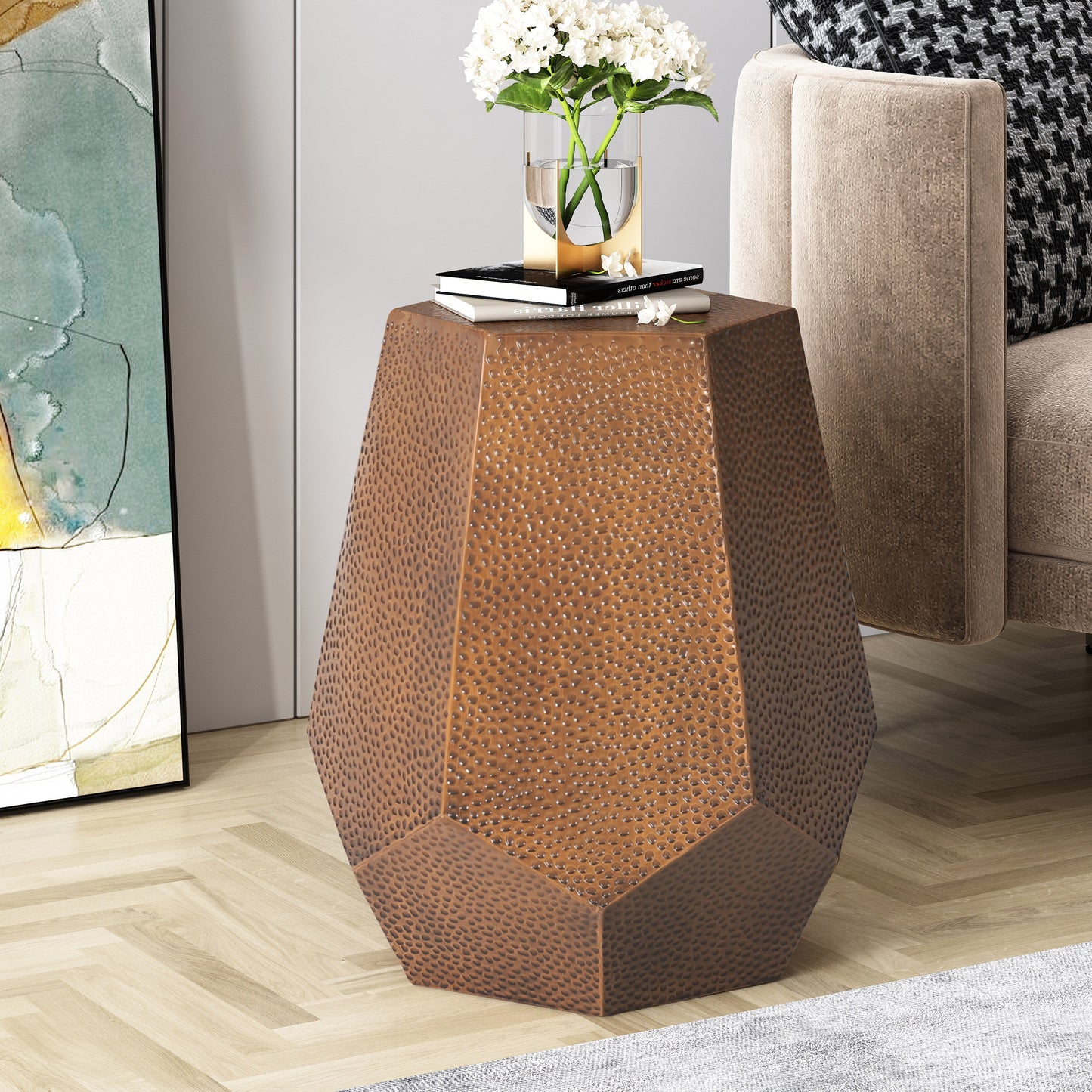 Metal Hammered End Table