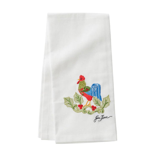 Embroidered Tea Towel - Christmas Rooster