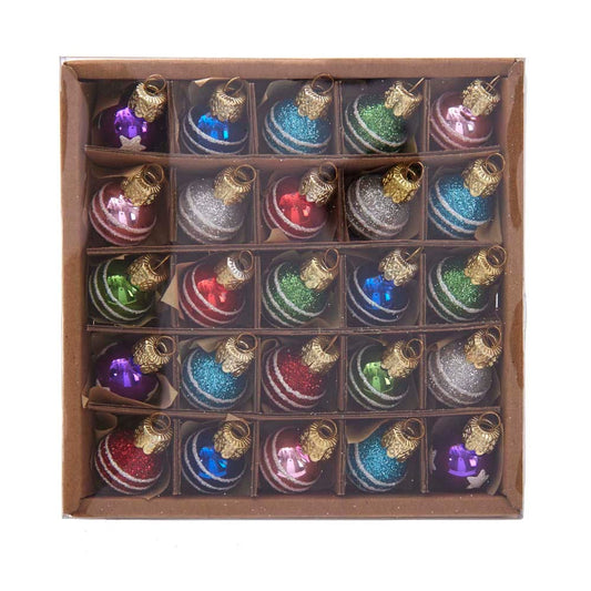 Miniature Decorated Glass Ball Ornaments - 25-Piece Box