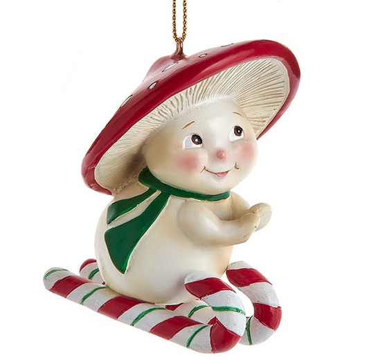 Candy Cane Mushroom Ornament - Sledding