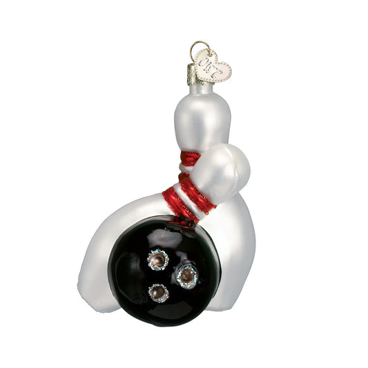 Bowling Ball And Pins Glass Ornament