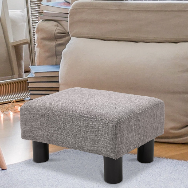 HOMCOM 16" Cube Modern Linen Pouf Ottoman with Black Legs, Grey