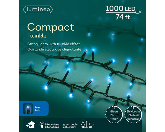 LED Rice Twinkle Stringlight - 1000 Lights - Blue - Green Wire