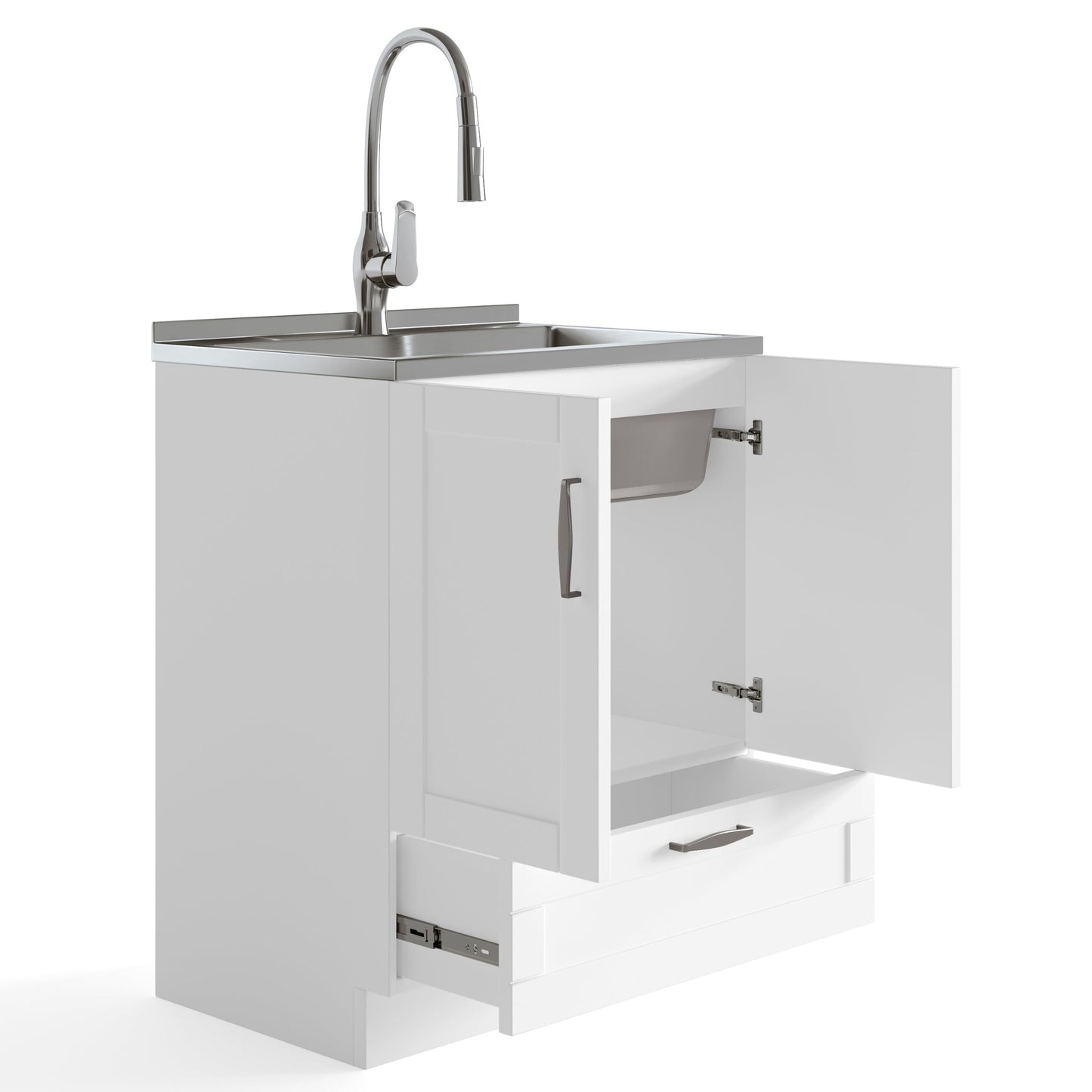 Reed Deluxe 28" Laundry Cabinet with Pull-Out Faucet and Stainless Steel Sink