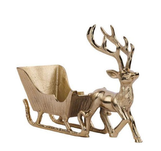 Gold Aluminum Deer with Sleigh