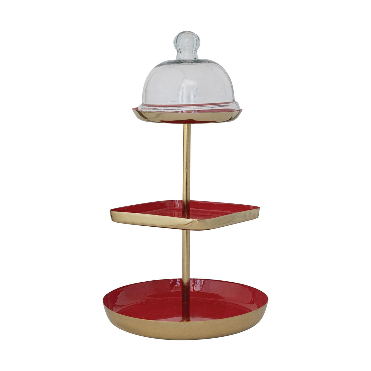 Enameled Metal 3-Tier Tray with Glass Cloche