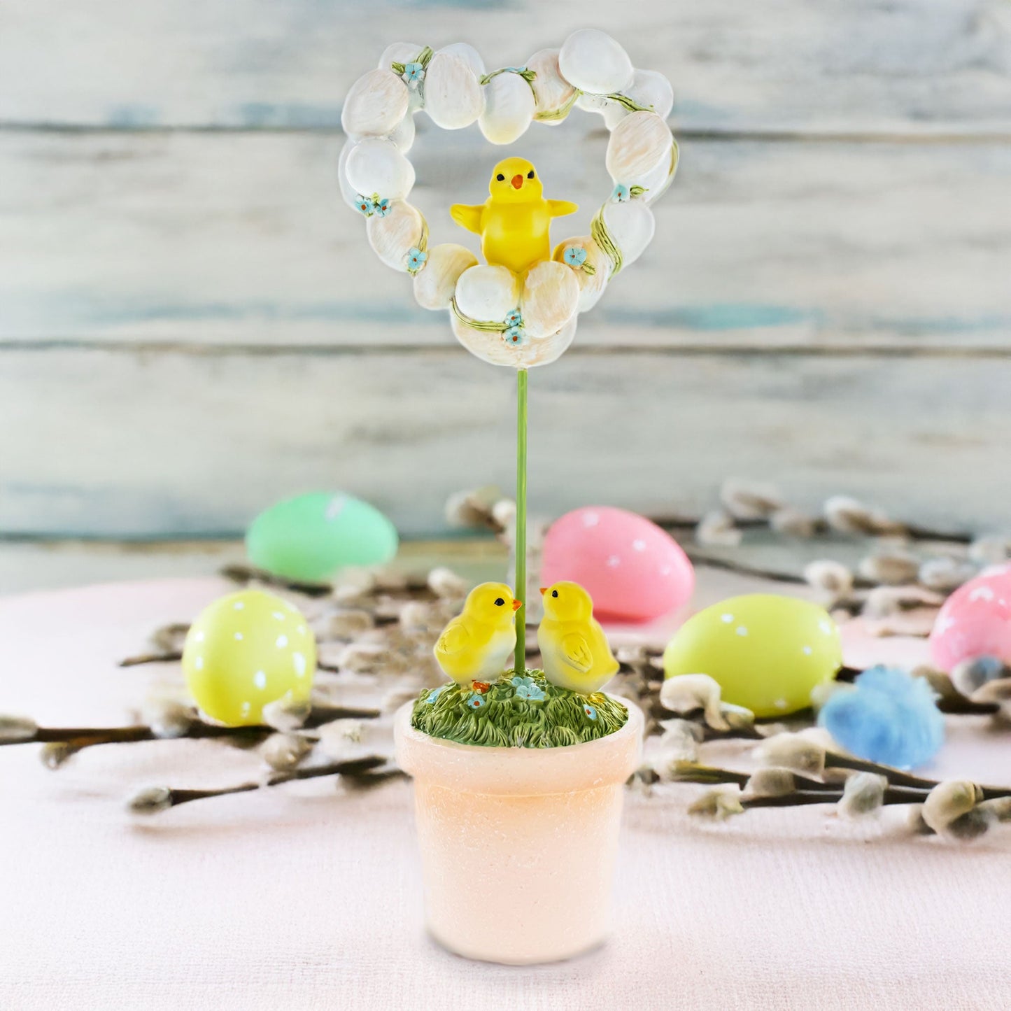 Adorable Chicks Nestled in Heart-Shaped Eggs Pot Easter Decorative Figurine