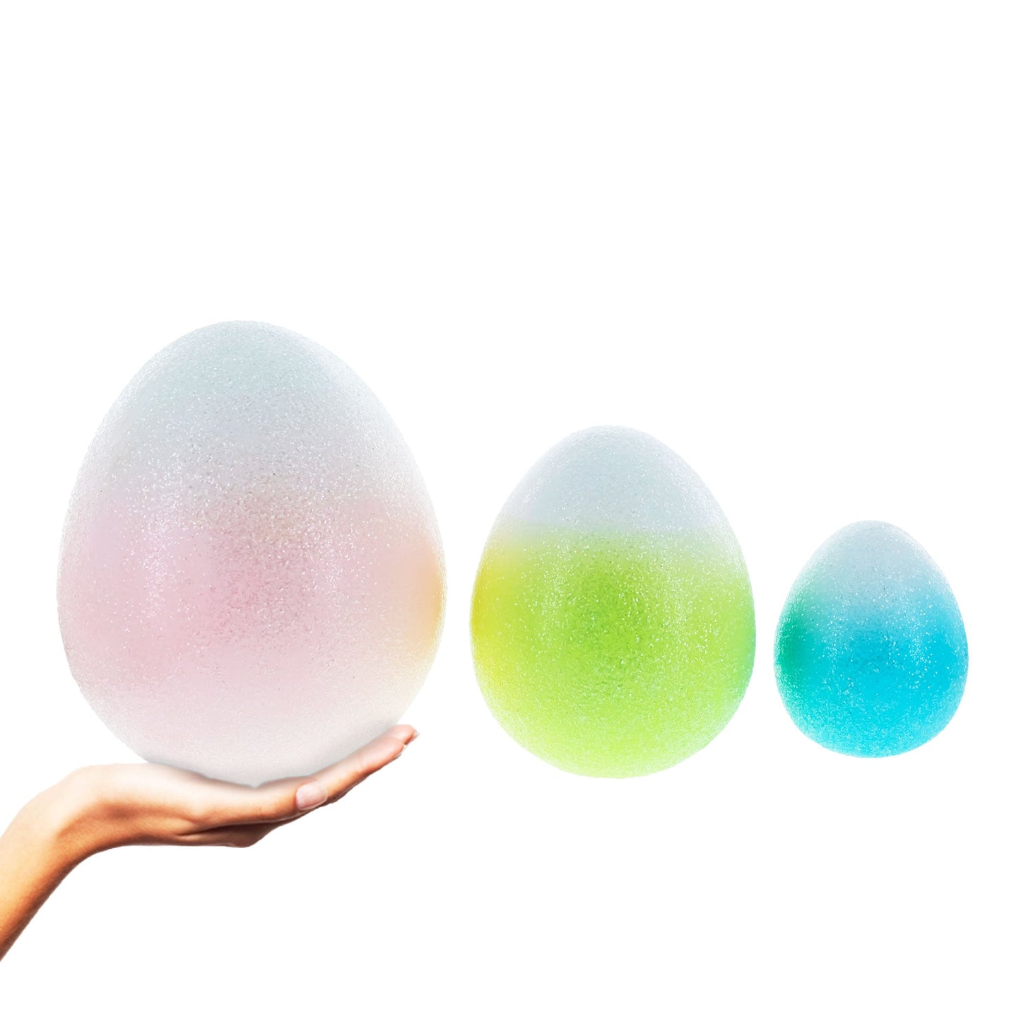 Set of Three Gradient Jumbo Large Easter Eggs 8 Inches