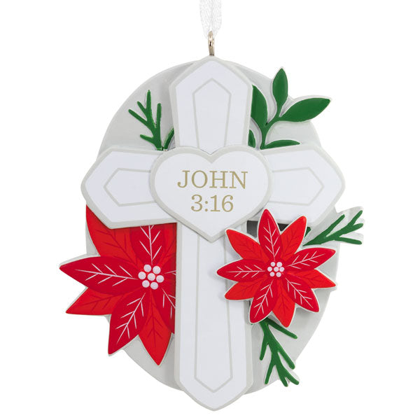 DaySpring Cross With Poinsettias Religious Hallmark Ornament