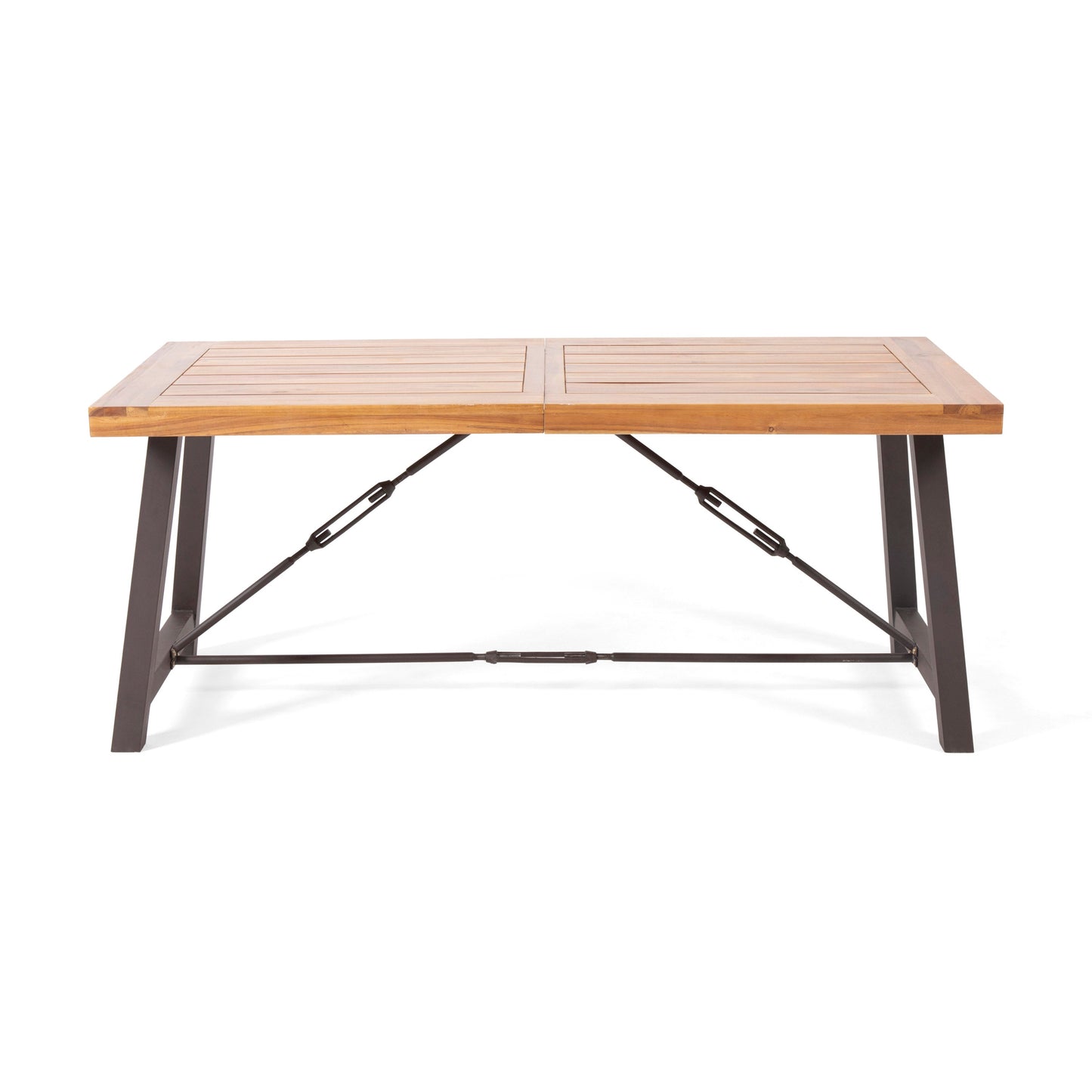 Outdoor Acacia Wood Metal Base Dining Table - Teak