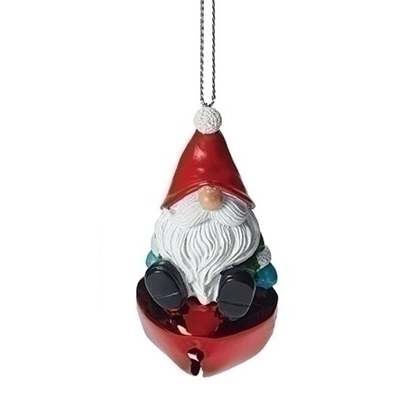 Cheerful Gnome on Bell Ornament -