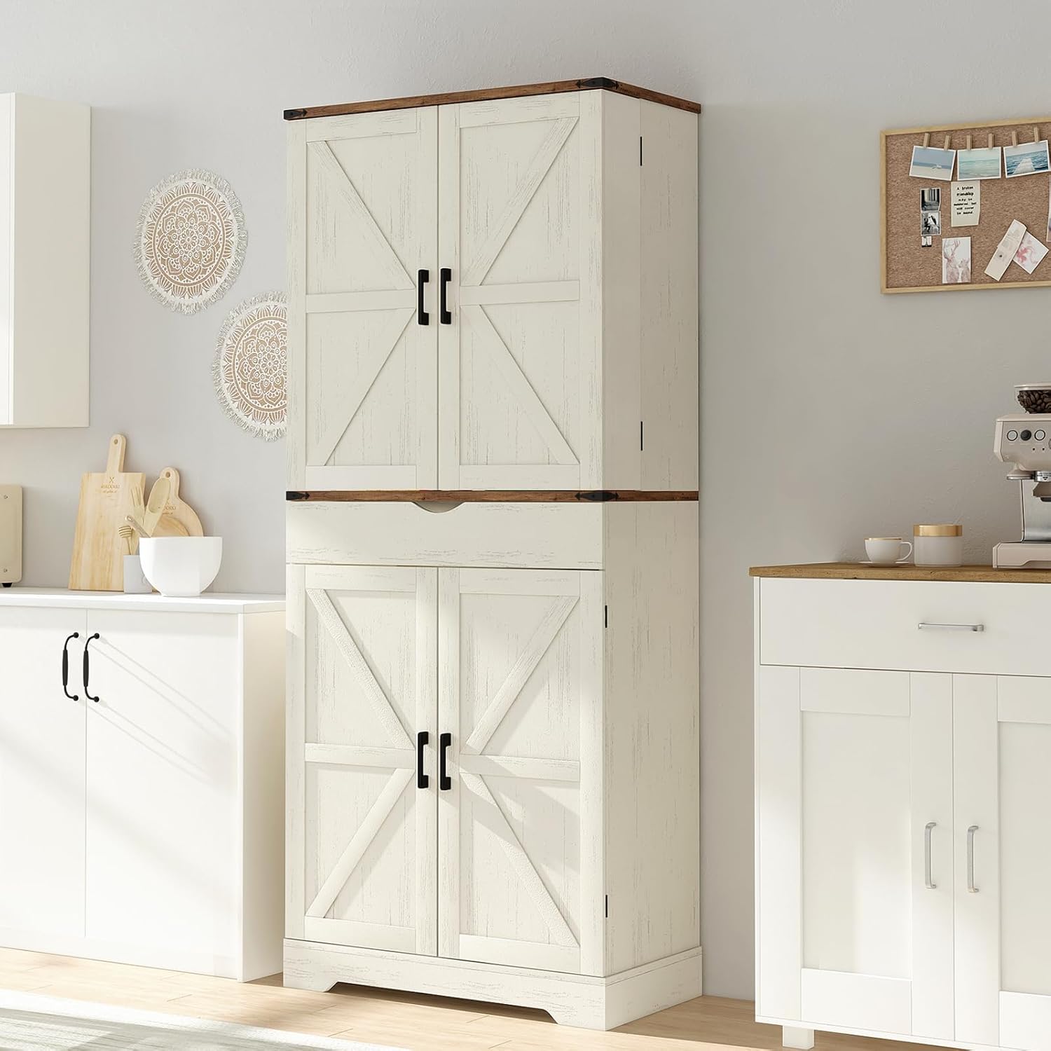 Yanosaku SC001 72'' Tall Kitchen Storage Pantry Cabinet with a stylish design, featuring two doors and a sturdy structure.