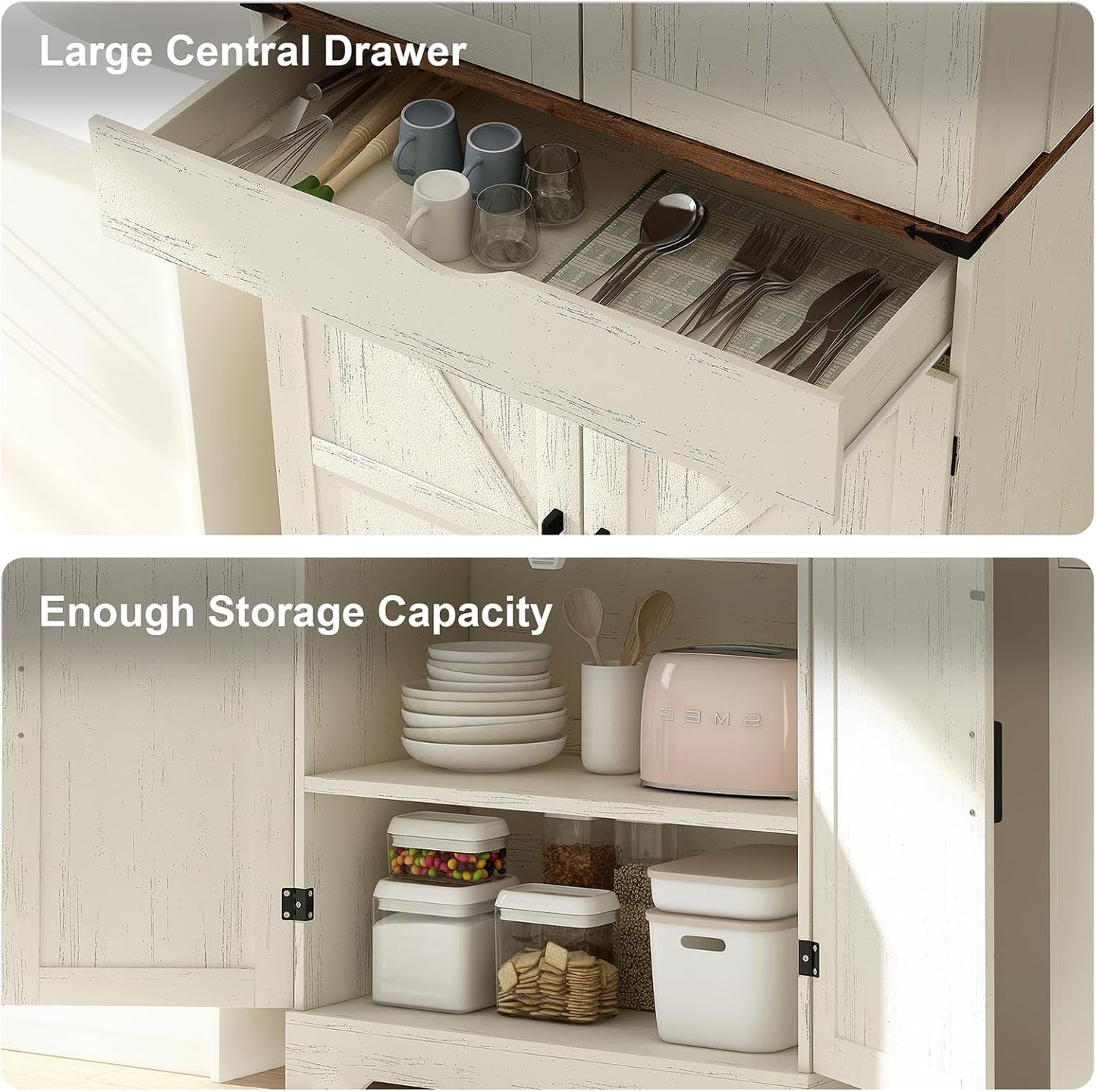 Yanosaku SC001 72'' Tall Kitchen Storage Pantry Cabinet featuring a large central drawer and ample storage capacity.