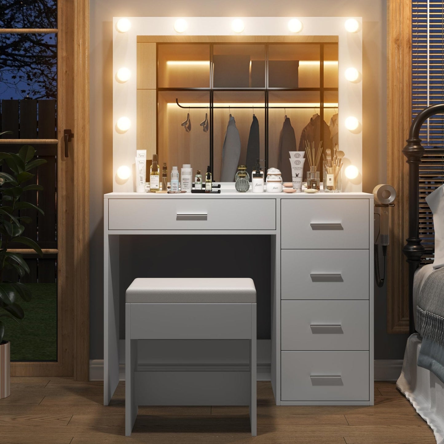 Yanosaku VD001 Bedroom Makeup Vanity desk with LED Mirror, 5 Drawers