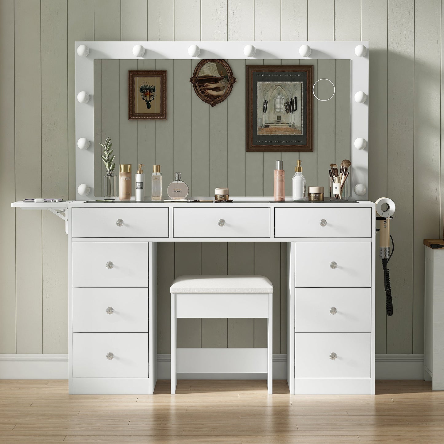 Yanosaku VD007 Bedroom Makeup Vanity desk with LED Mirror, 9 Drawers