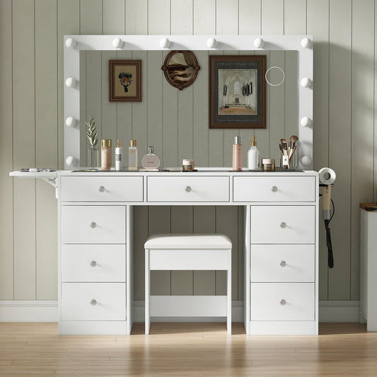 Yanosaku VD007 Bedroom Makeup Vanity desk with LED Mirror, 9 Drawers