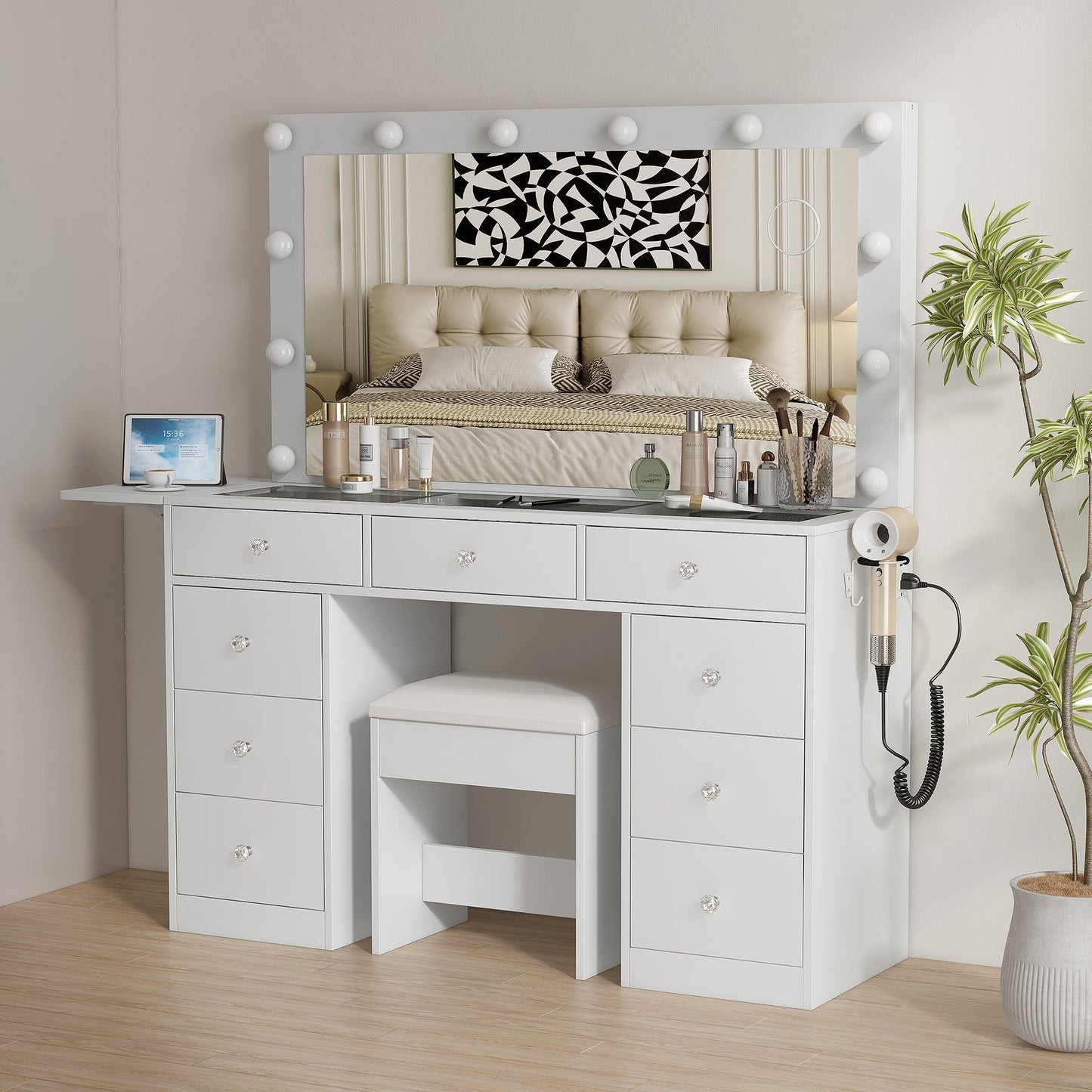 Yanosaku VD007 Bedroom Makeup Vanity desk with LED Mirror, 9 Drawers