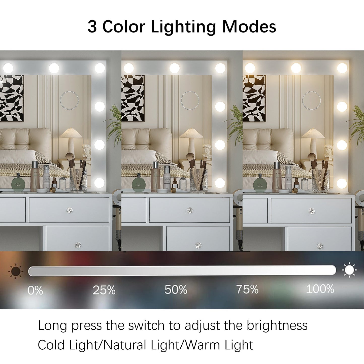 Yanosaku VD007 Bedroom Makeup Vanity desk with LED Mirror, 9 Drawers