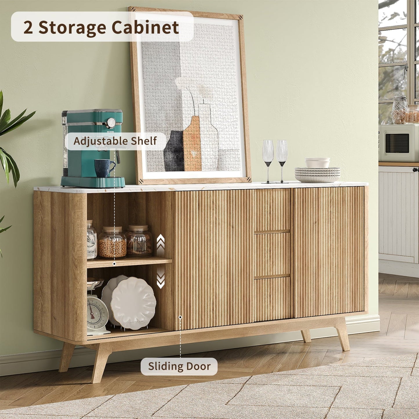 Yanosaku TS001 62" W Fluted Buffet Cabinet
